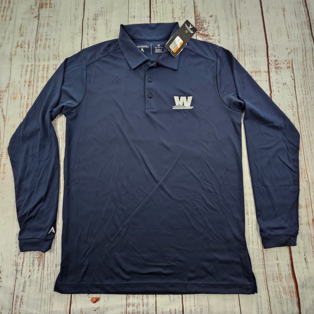 Antigua‎ Yacht Embroidered Blue Long Sleeve Performance Polo Shirt Men's M